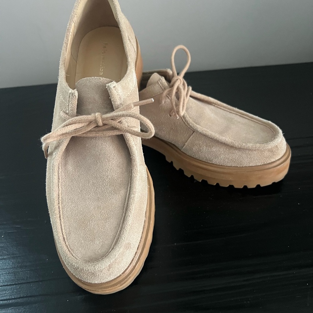 Reformation suede lug sole loafers